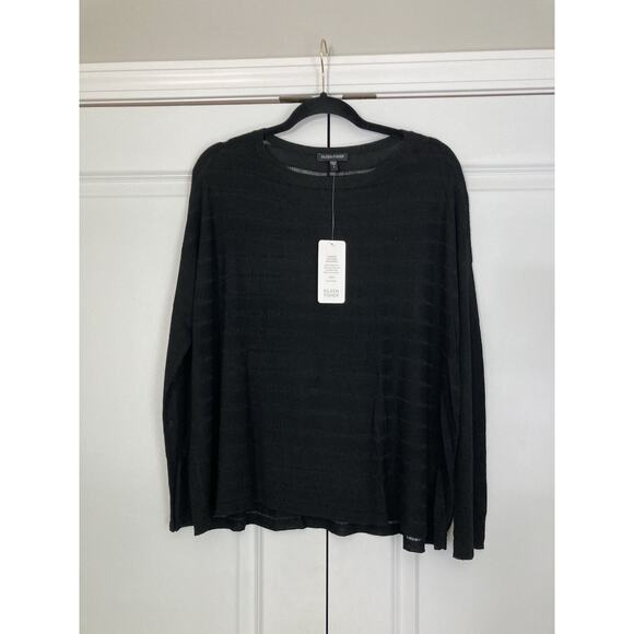 Eileen Fisher Black Linear Viscose Melange Boat Neck Long Box Top Minimalist Sm - Picture 1 of 10